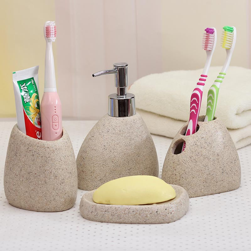 Resin Bathroom Accessories Emulsion Bottle High-Grade Wash Gargle Cup Toothbrush Suit Banyo Aksesuarlari Soap Dish Washing Set