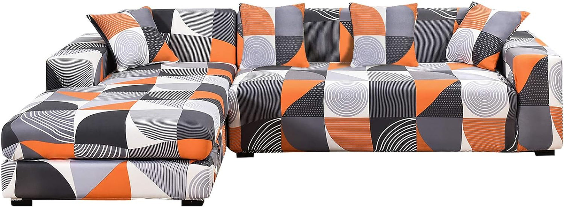 L Shape Sofa Cover Sectional Couch Slipcover 2 Piece Stretchy Elastic 3 Seater Chaise Sofa Furniture Protector Slip Covers with 4Pcs Pillowcases for Living Room Pets Kids (Style-3063)