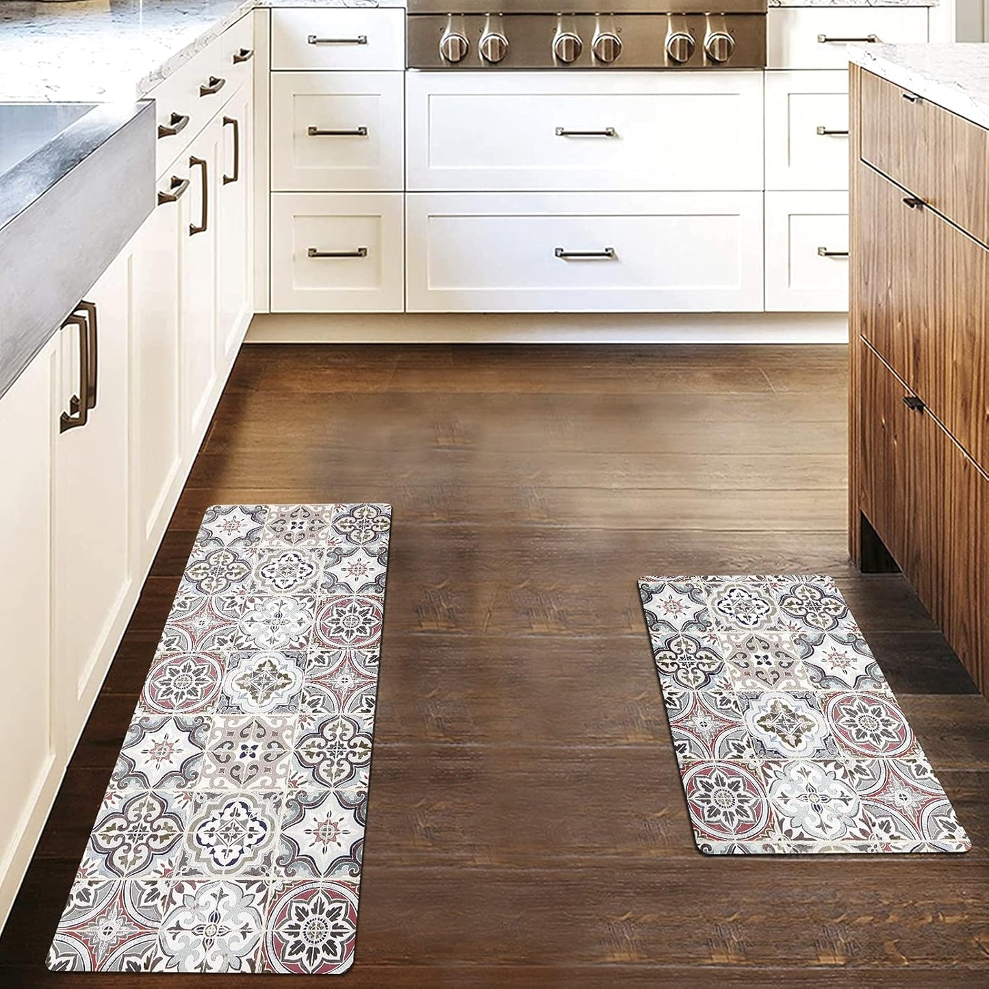 Bohemian Kitchen Rug Sets 2 Piece Non Skid Large Cushioned Kitchen Floor Mat Runner Set Waterproof Foam Rugs Floor Carpet for Sink Laundry Bathroom