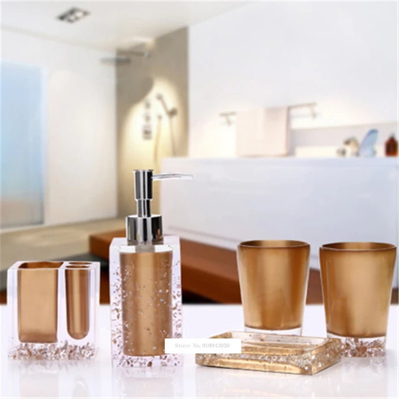 New Hot 5Pcs Bath Set Resin Bathroom Accessories Set Soap Dish Toothbrush Holder Lotion Dispenser Tumbler Bathroom Supplies Set