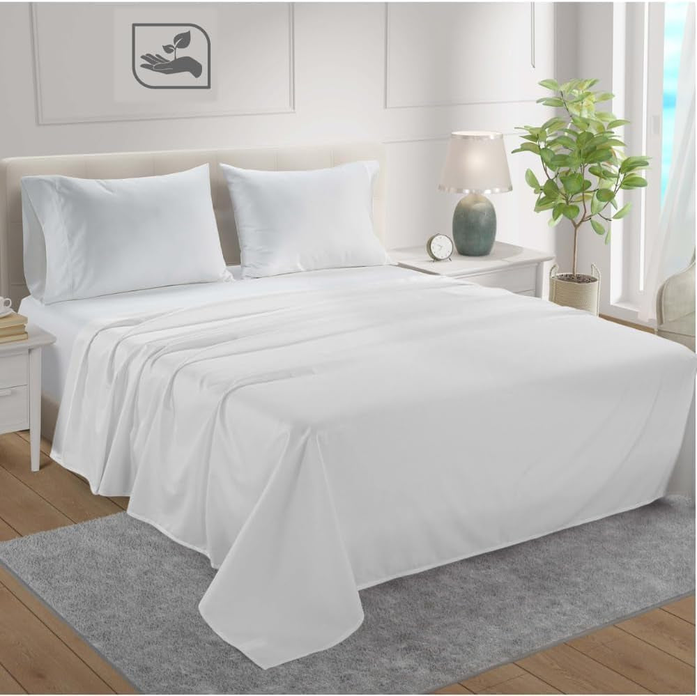 Luxury 100% Egyptian Cotton Bed Sheets - 1000 Thread Count 4-Piece King Sheets Set, Long Staple Cotton Bedding Sheets, Sateen Weave, Hotel Sheets, Fits Upto 18" Mattress - Bright White