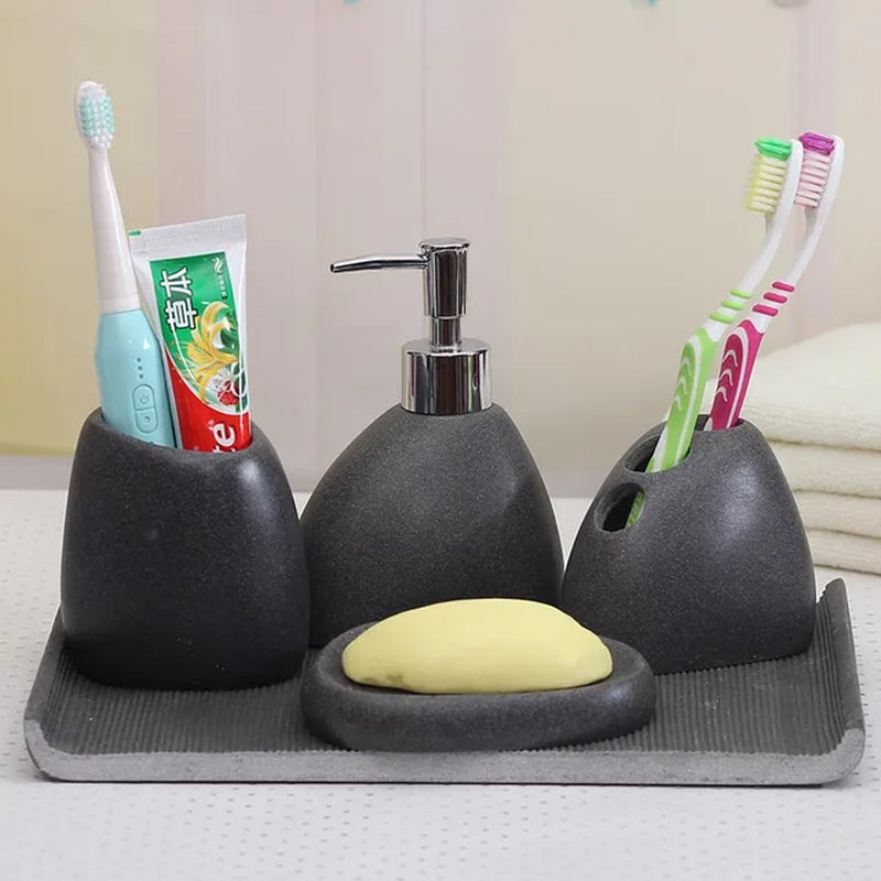 Resin Bathroom Accessories Emulsion Bottle High-Grade Wash Gargle Cup Toothbrush Suit Banyo Aksesuarlari Soap Dish Washing Set