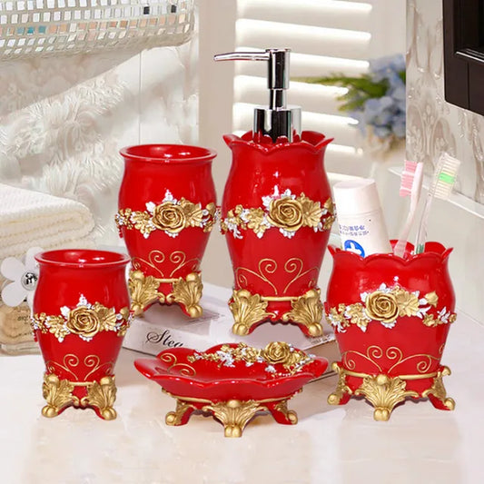 Emboss Bathroom Supplies Lotion Bottle Toothbrush Cup Resin Bathroom Five-Piece Suit Household Bathroom Accessories