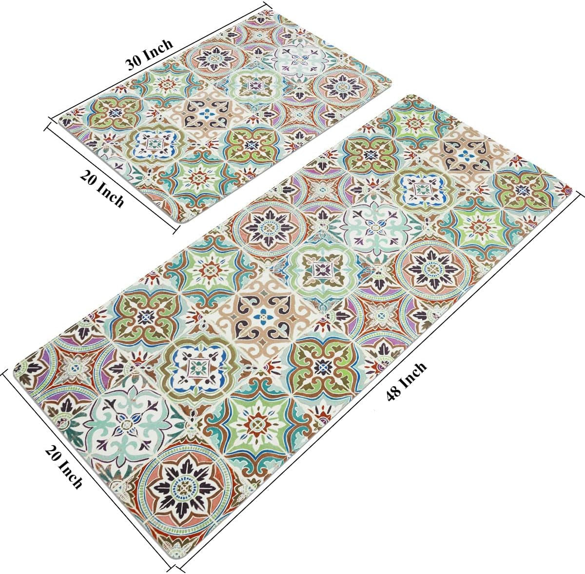 Bohemian Kitchen Rug Sets 2 Piece Non Skid Large Cushioned Kitchen Floor Mat Runner Set Waterproof Foam Rugs Floor Carpet for Sink Laundry Bathroom