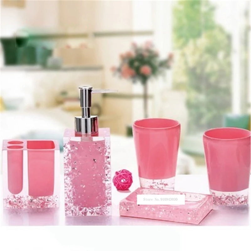 New Hot 5Pcs Bath Set Resin Bathroom Accessories Set Soap Dish Toothbrush Holder Lotion Dispenser Tumbler Bathroom Supplies Set