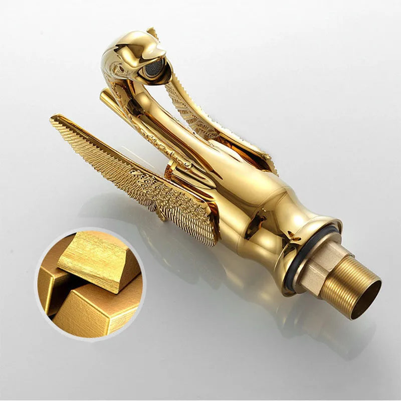 Gold White Brass Basin Faucets Swan Mixer Hot Cold Sink Single Hole Handle Water Tap Deck Mounted Copper Bathroom Accessories