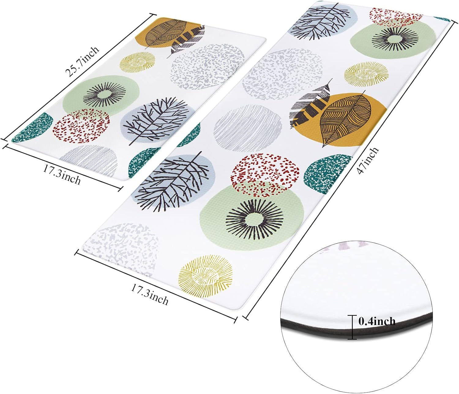 anti Fatigue Kitchen Floor Mat Set of 2 Non Slip Waterproof Comfort Standing Desk Mats Thick Cushioned anti Fatigue Kitchen Rugs and Mats,Colorful