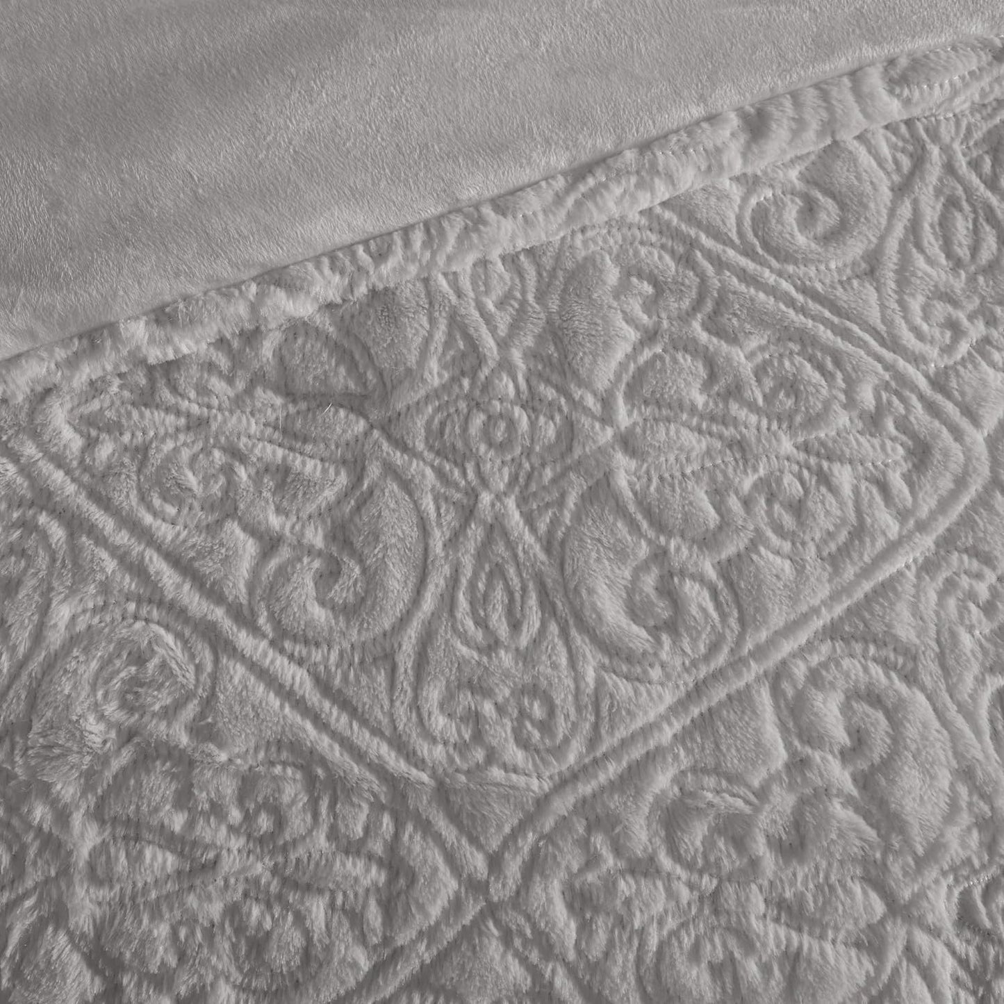Bismarck King Size Bed Comforter Set - Grey, Embroidered Medallion – 3 Pieces Bedding Sets – Faux Fur Plush Bedroom Comforters (MP10-2004)