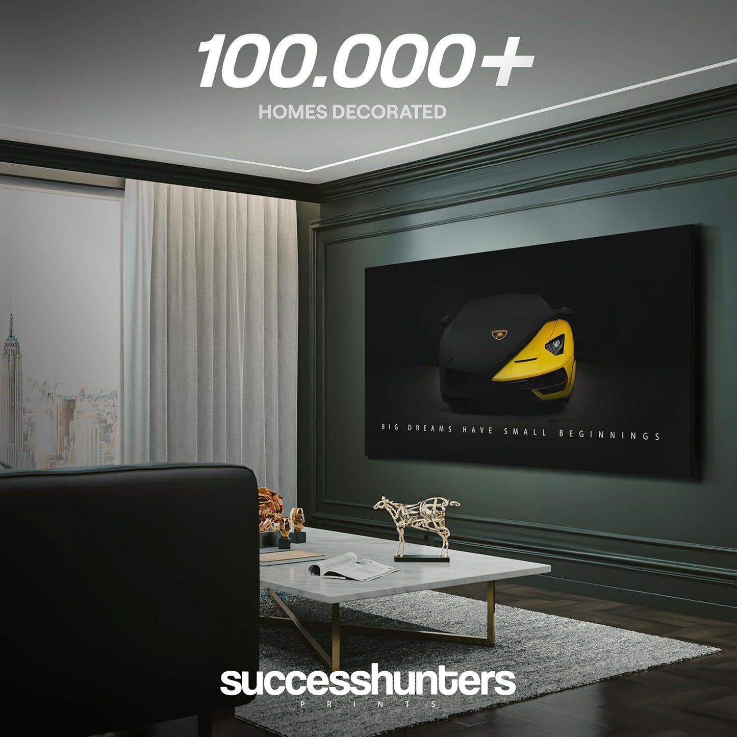 Supercar Wall Art, Office Decor Canvas Print, Big Dreams Have Small Beginnings Motivational Quote, Supercar Art Print, Print (30" X 60" In)