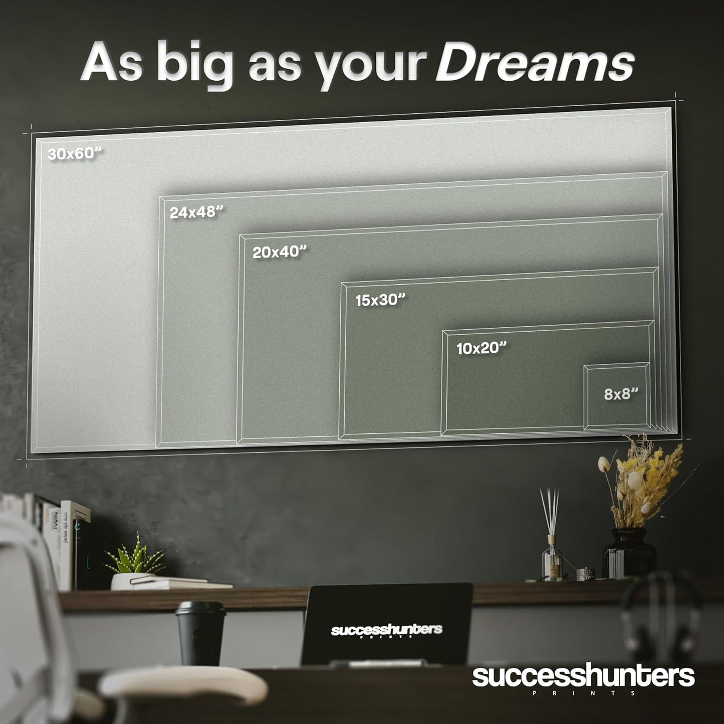 Supercar Wall Art, Office Decor Canvas Print, Big Dreams Have Small Beginnings Motivational Quote, Supercar Art Print, Print (30" X 60" In)