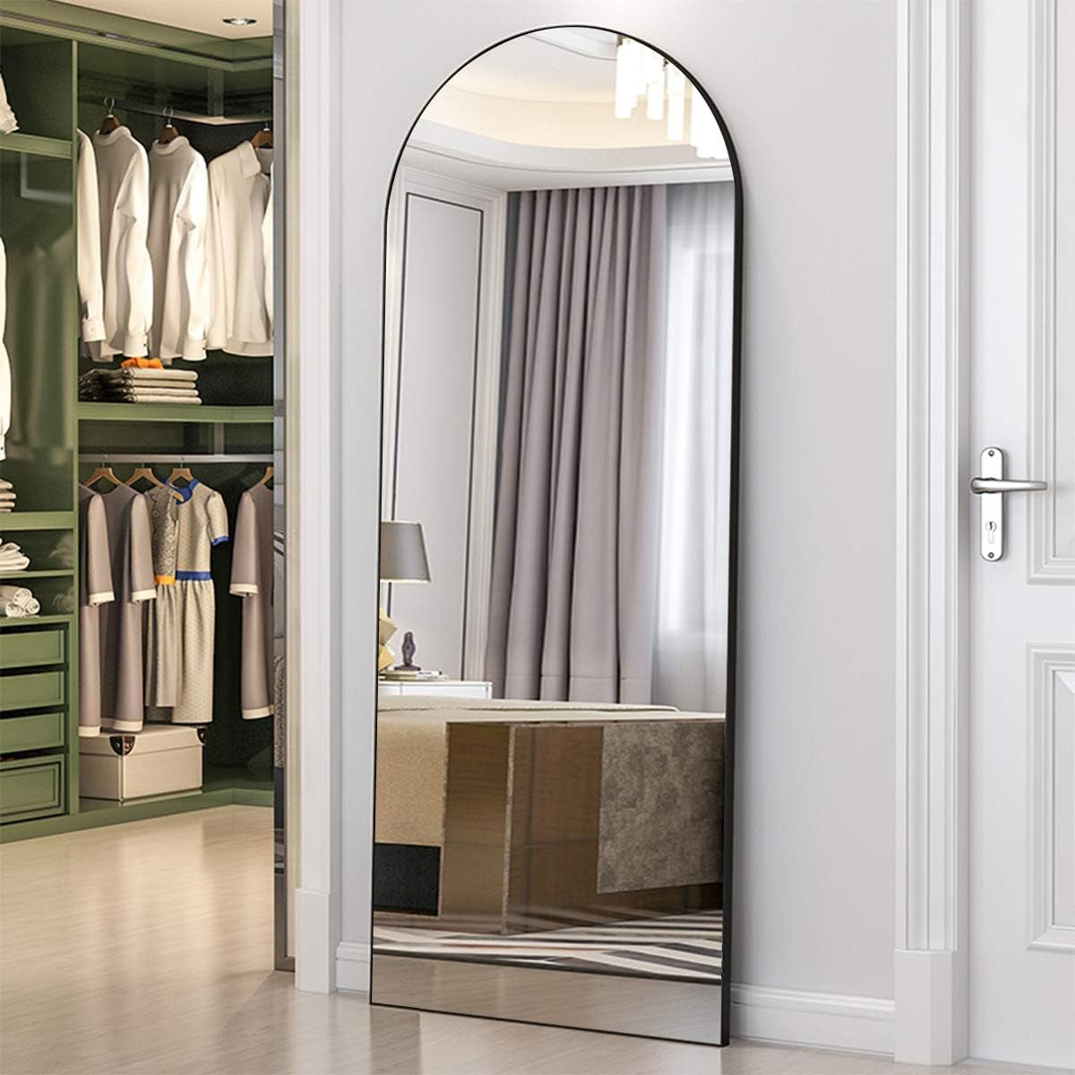 64" X 21" Arched Full Length Mirror Floor Mirror with Aluminum Alloy Frame Full Body Mirror Stand Mirror Wall Mounted Mirror for Bedroom Living Room - Black