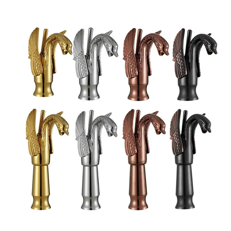 Gold White Brass Basin Faucets Swan Mixer Hot Cold Sink Single Hole Handle Water Tap Deck Mounted Copper Bathroom Accessories