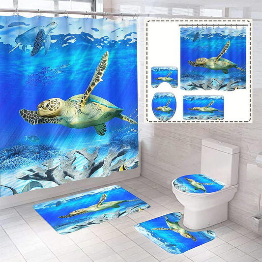Sea Turtle Bathroom Accessories Blue Fish Shower Curtain Seaturtle Bathroom Decor Turtle Shower Curtain Bathroom Sets with Shower Curtain and Rugs and Accessories