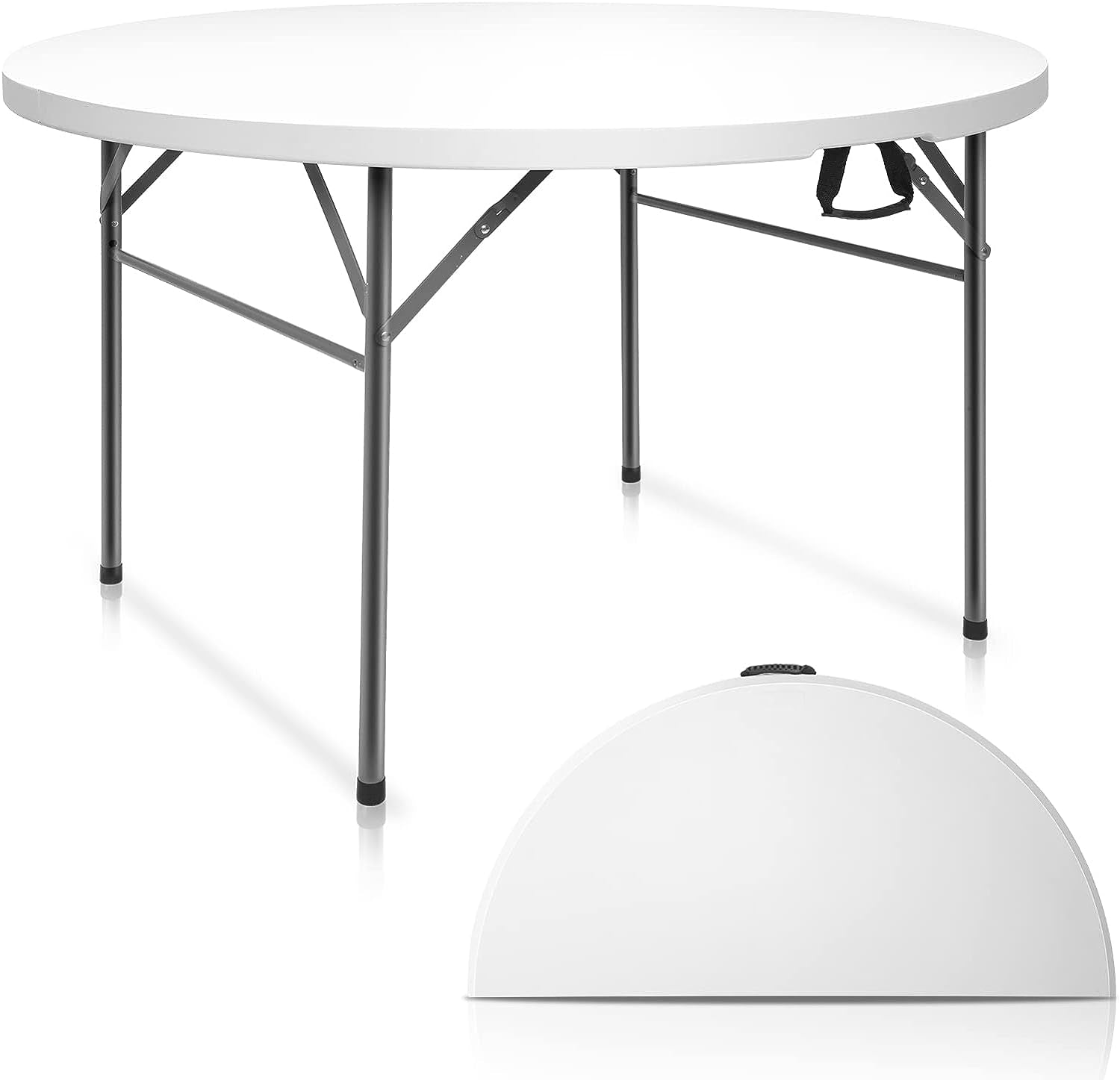 48" round Bi-Folding Commercial Table, 4 Feet Portable Plastic Dining Card Table for Kitchen or Outdoor Party Wedding Event, 1-Pack