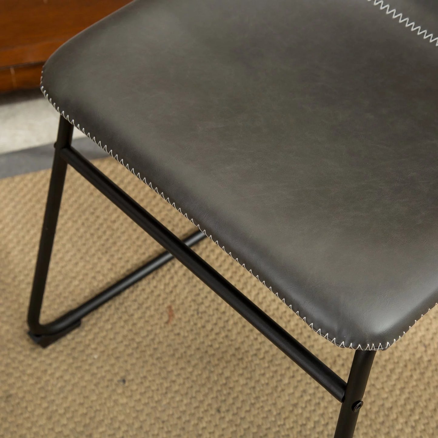 Lotusville Dining Chair, Set of 2, Faux Leather, Antique Gray