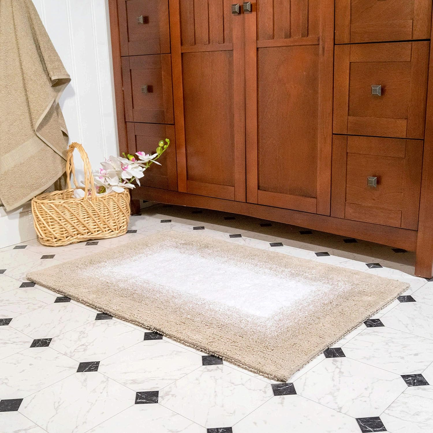 Merchandising 18652 Whitney Reversible 2 Piece Bath Rug Set-Doeskin Beige, 21" X 34" & 17" X 24"