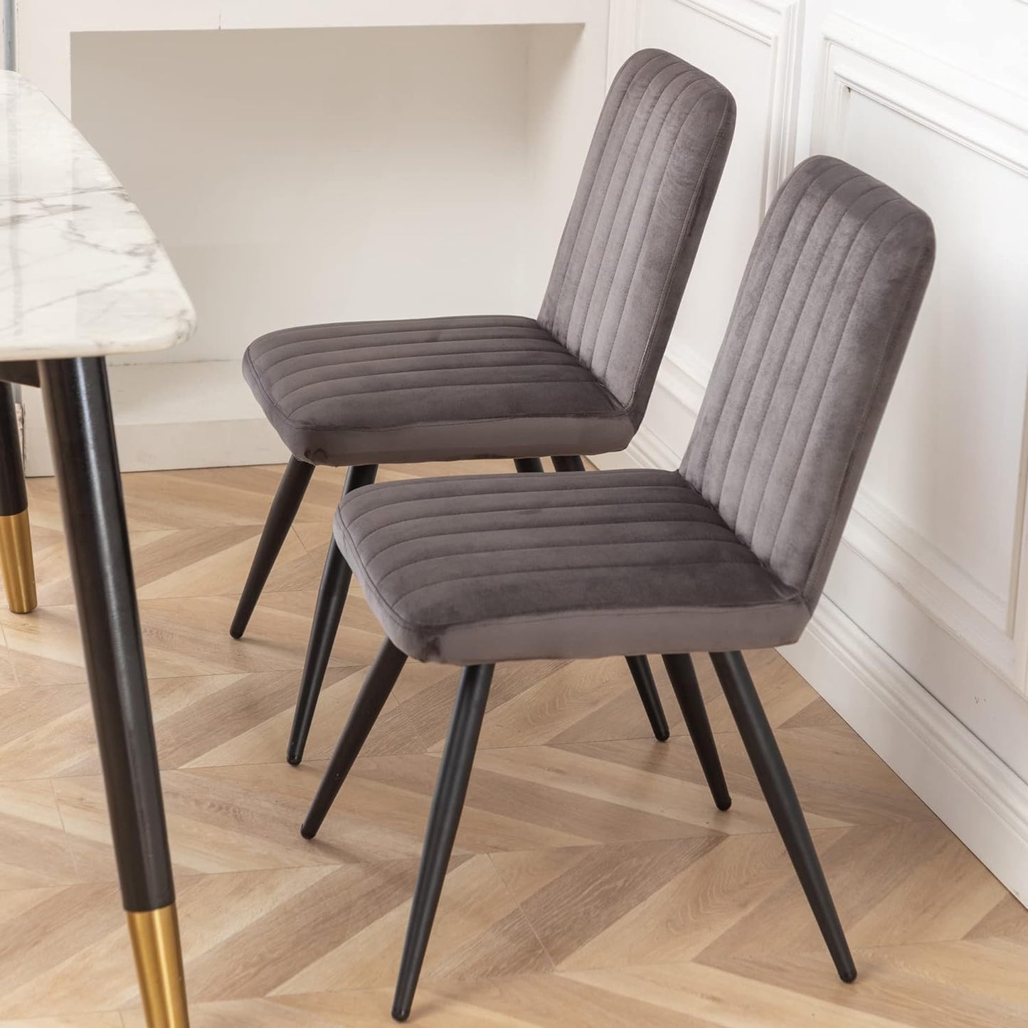Modern Dining Chairs Upholstered Dining Room Chairs Set of 2 Armless Accent Chairs Kitchen Chairs Desk Chairs with Metal Legs for Home Kitchen, Living Room, Office (Gray, Set of 2)