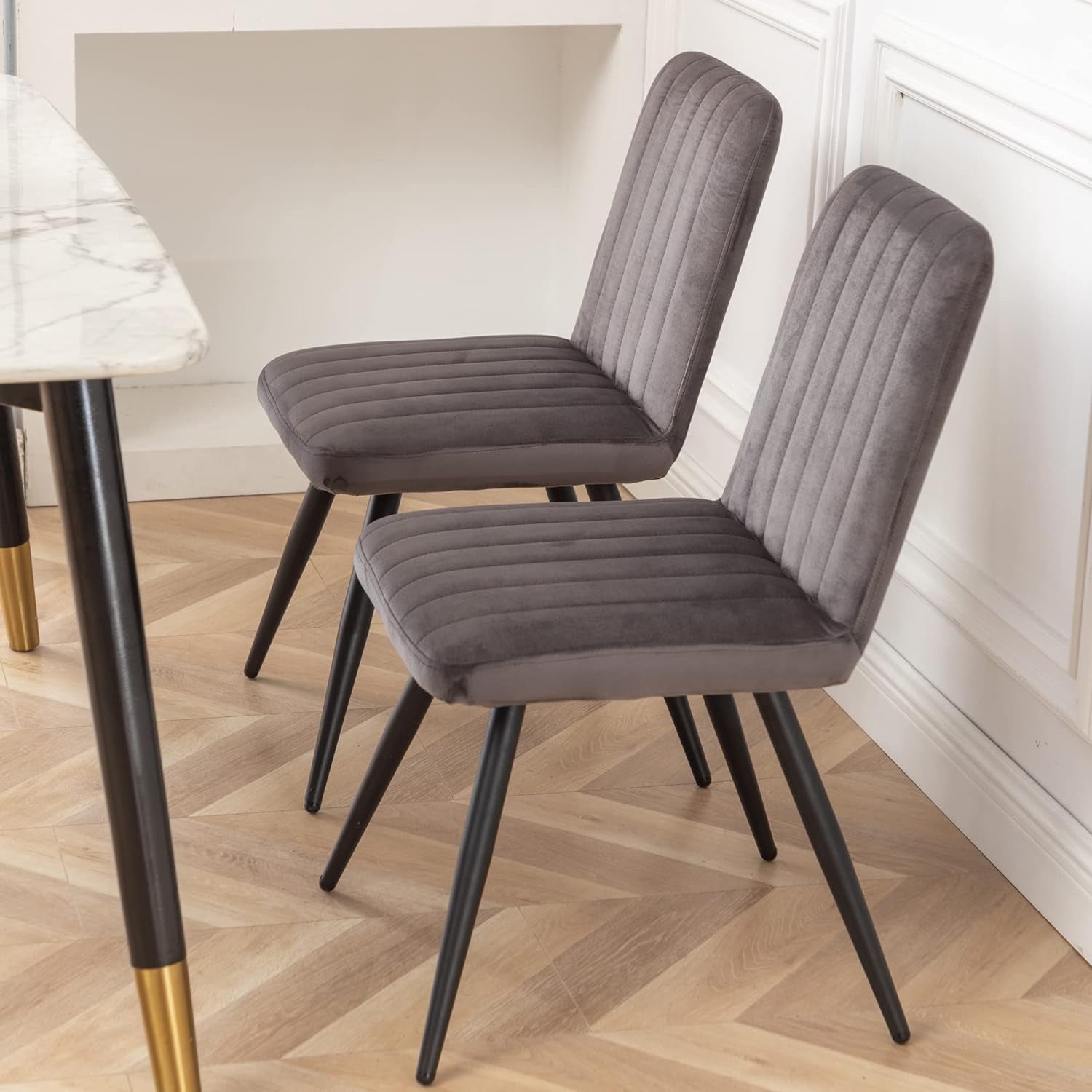 Modern Dining Chairs Upholstered Dining Room Chairs Set of 2 Armless Accent Chairs Kitchen Chairs Desk Chairs with Metal Legs for Home Kitchen, Living Room, Office (Gray, Set of 2)