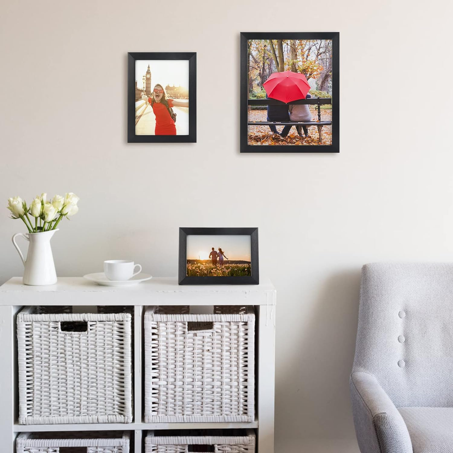 7 Pack Black Picture Frames Multiple Sizes, Four 4X6, Two 5X7, One 8X10, Multi Size Photo Collage Family Gallery Living Room, Wall or Tabletop