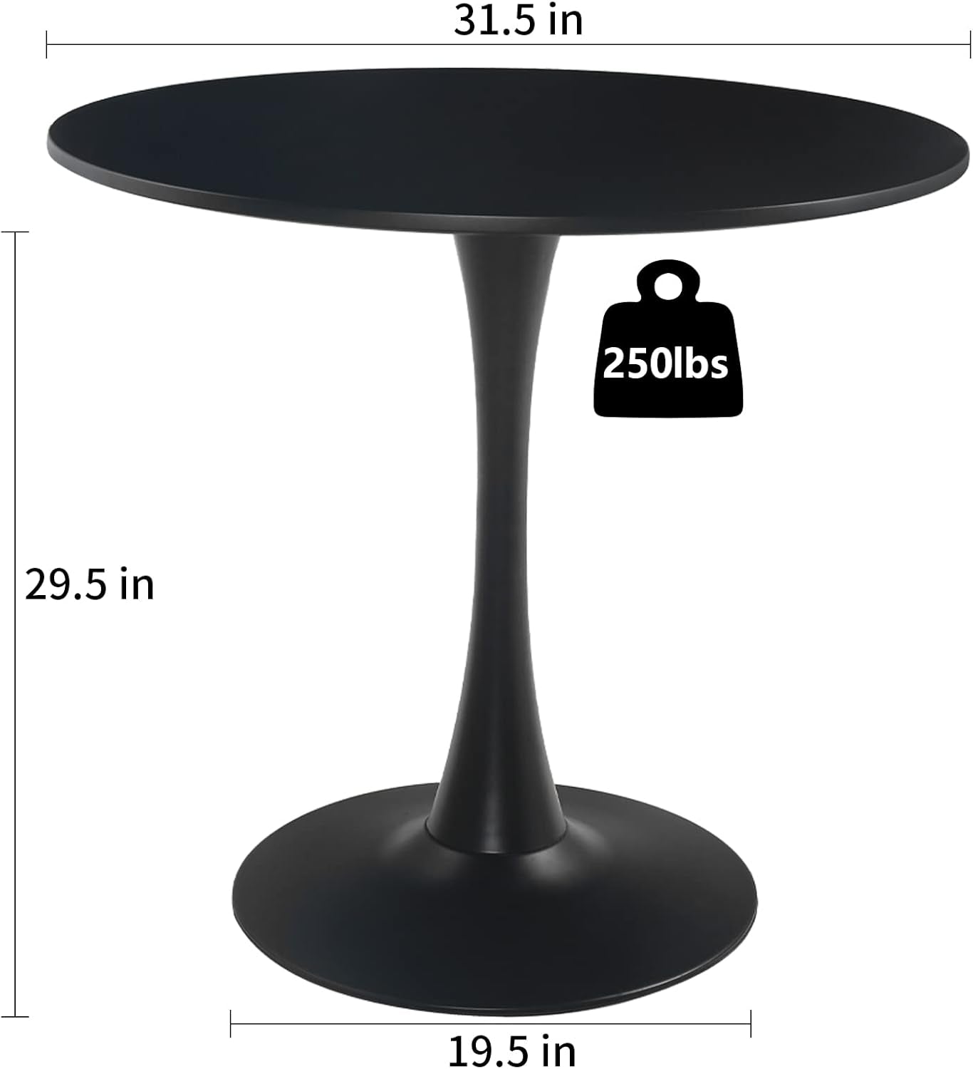 Black round Dining Table,Modern Tulip Dining Room Table with MDF Top,Metal Pedestal End Table Leisure Coffee Table Kitchen Table Small Office Table for 2 or 4 Person,31.5" W,29.5" H