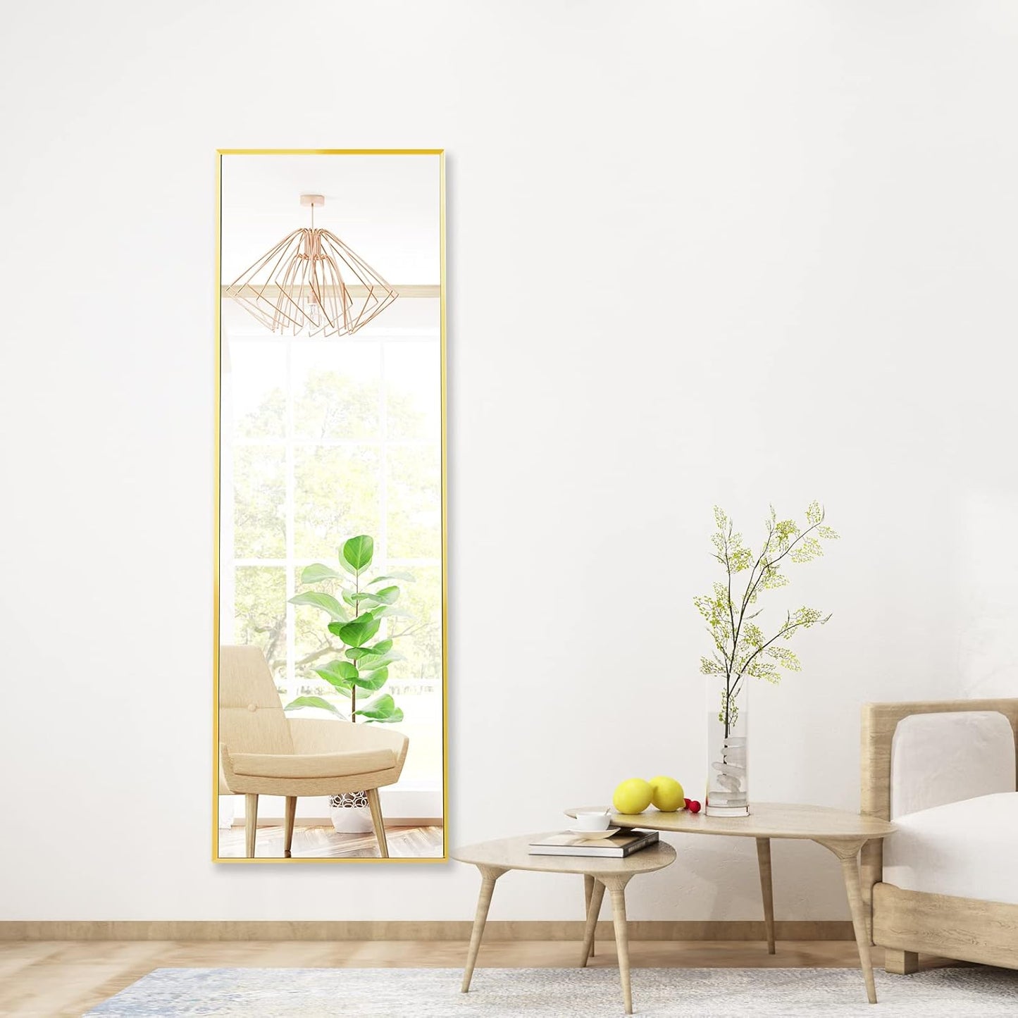 Full Length Mirror 47"X16" Wall-Mounted Large Standing Hanging or Leaning against Wall Mirror, Door Mirror Body Dressing Mirror with Aluminum Alloy Frame for Living Room, Bedroom, Gold