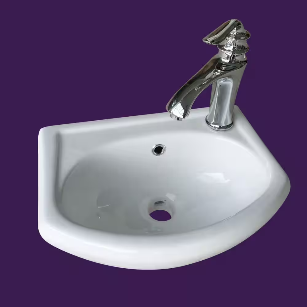 Dell Offset Faucet 16-1/8 In. Wall Mounted Bathroom Sink in White with Overflow