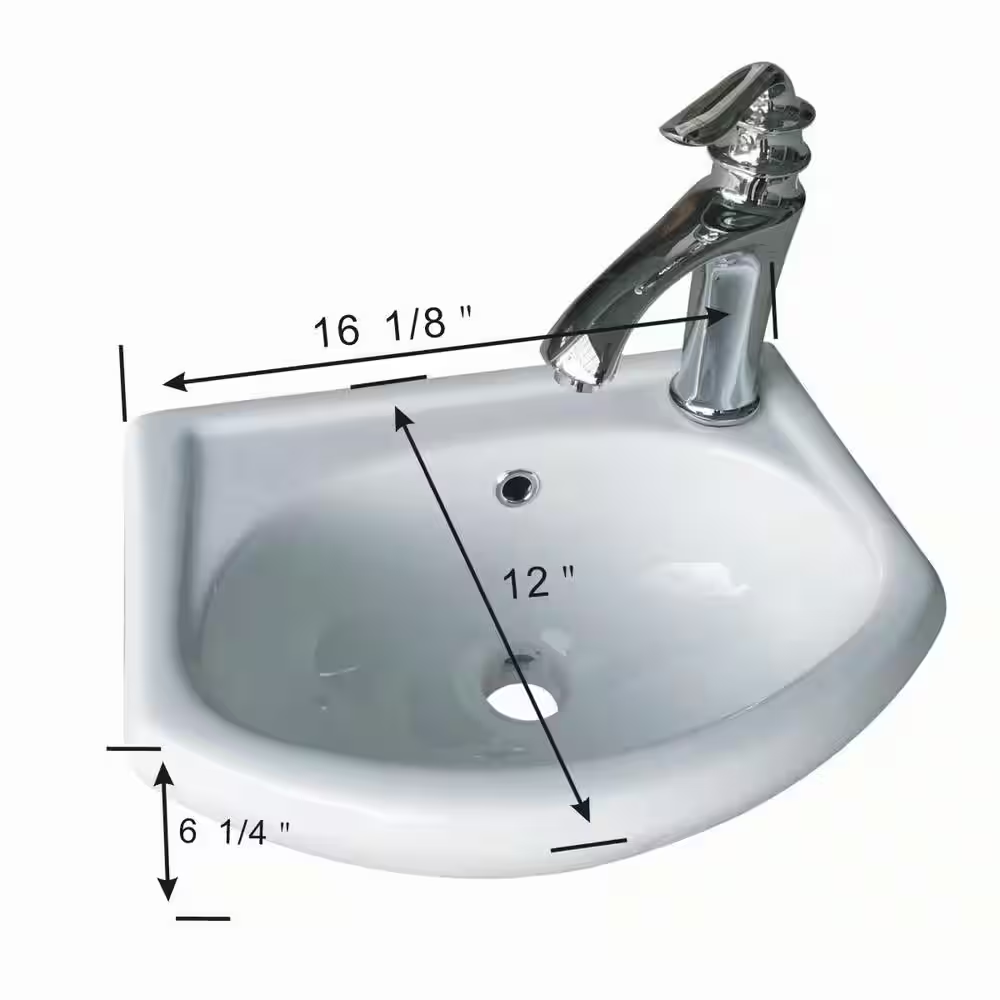 Dell Offset Faucet 16-1/8 In. Wall Mounted Bathroom Sink in White with Overflow