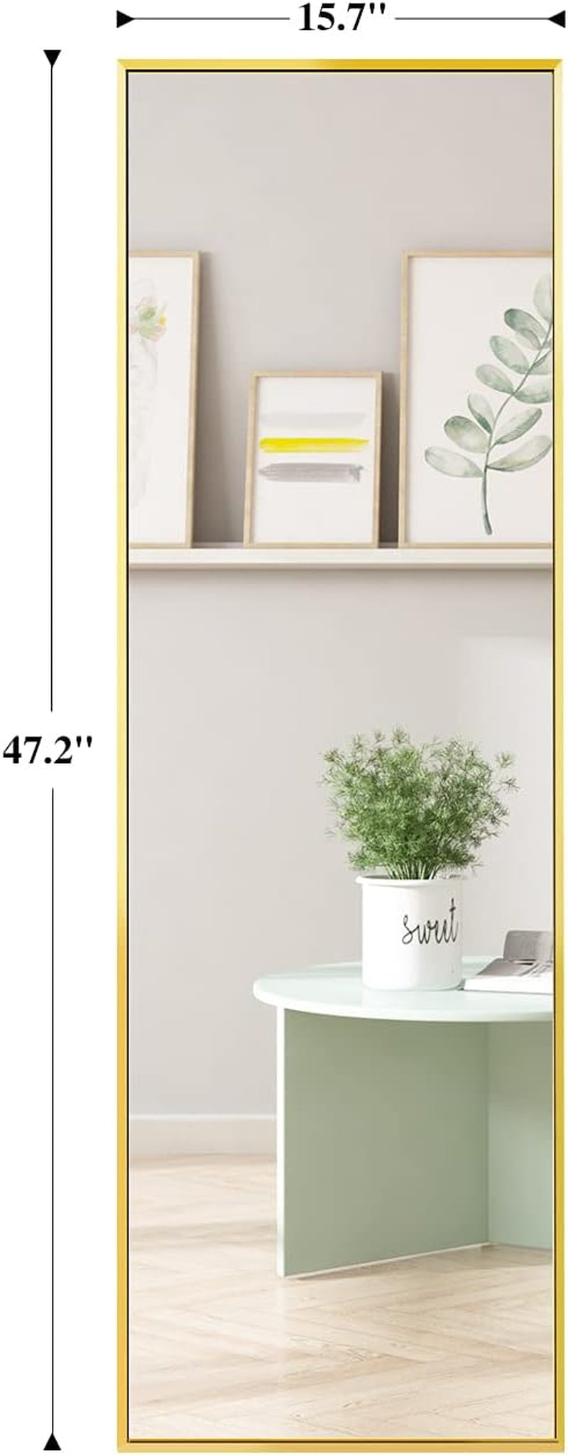 Full Length Mirror 47"X16" Wall-Mounted Large Standing Hanging or Leaning against Wall Mirror, Door Mirror Body Dressing Mirror with Aluminum Alloy Frame for Living Room, Bedroom, Gold