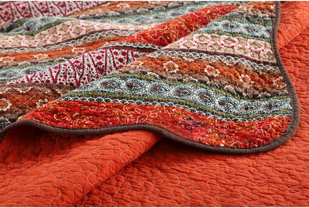 Striped Classical Cotton 3-Piece Patchwork Bedspread Quilt Sets, King Size