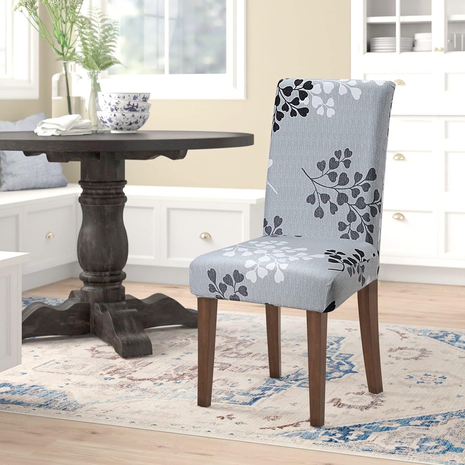 Stretch Dining Chair Covers Removable Washable Dining Room Chair Slipcovers Spandex Chair Slipcover Chair Covers for Dining Room (Gray-Black, 4)