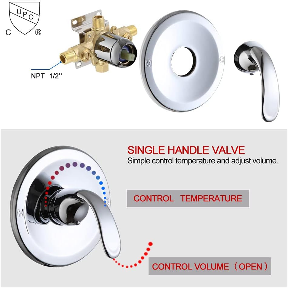 Shower Faucet Set with Valve Chrome Bathroom High Pressure 35 Setting Dual 2 in 1 Shower Head System with Handheld, 3-Way Water Diverter Shower Trim Kit