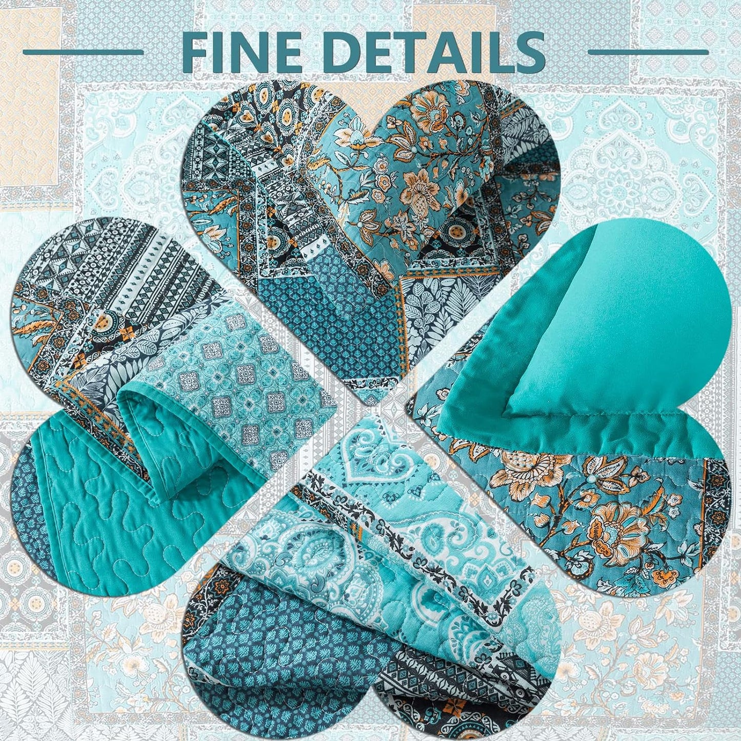 King Size Quilt Bedding Set - Soft Cotton King Size Bedspreads (98 * 106 In) - Lightweight Patchwork Floral Quilts for Farmhouse Bedroom (Teal/Green Chic, 3 Pieces)