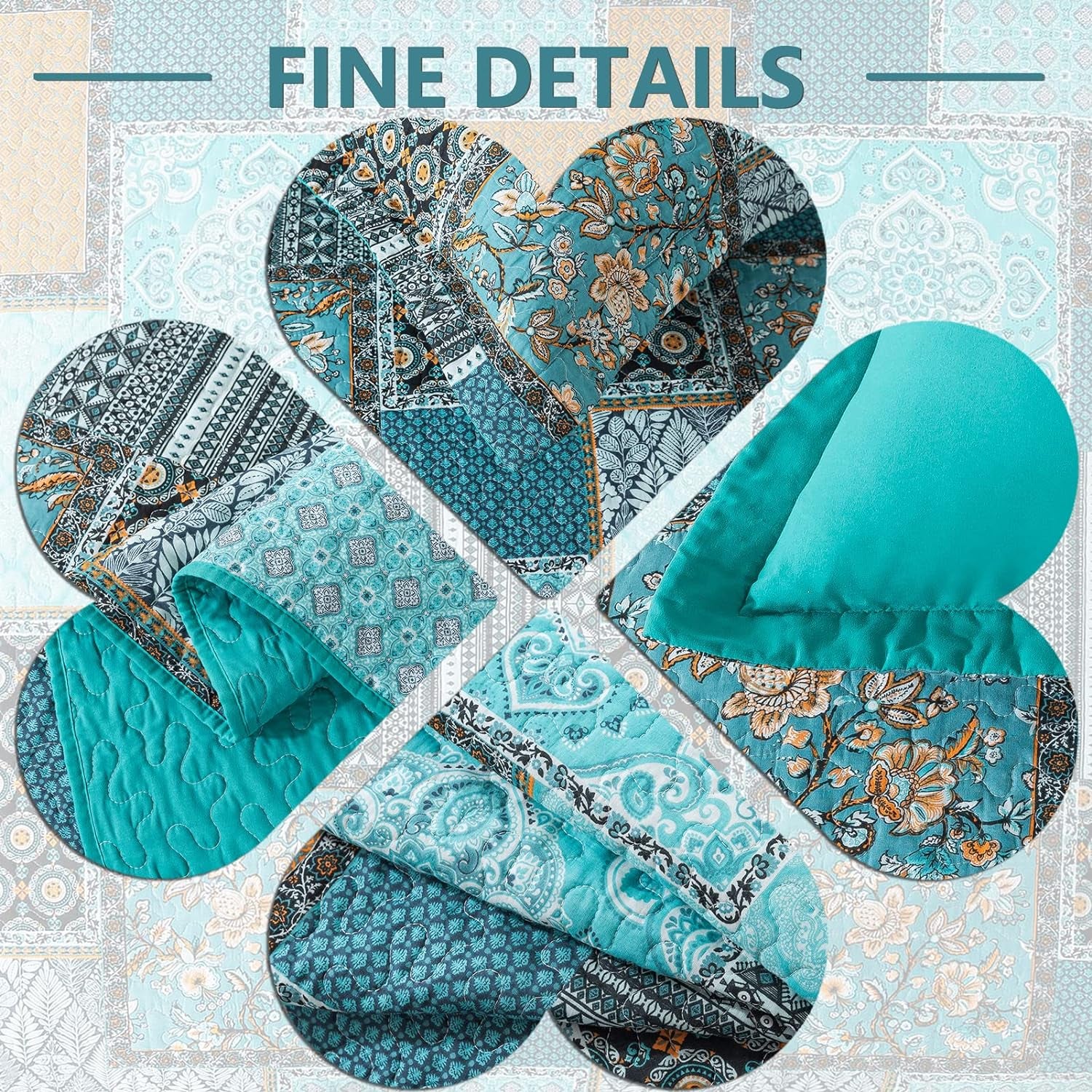 King Size Quilt Bedding Set - Soft Cotton King Size Bedspreads (98 * 106 In) - Lightweight Patchwork Floral Quilts for Farmhouse Bedroom (Teal/Green Chic, 3 Pieces)