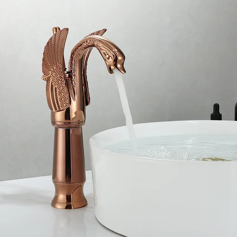 Gold White Brass Basin Faucets Swan Mixer Hot Cold Sink Single Hole Handle Water Tap Deck Mounted Copper Bathroom Accessories