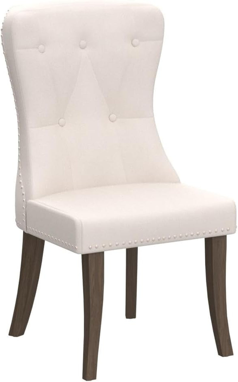 Dining Chairs Set of 2, Upholstered Cream Accent Chair Button Tufted Armless Chair with Nailhead Trim and Back Ring Pull, with Upgraded Size: 19.7 X 19.7 X 36.4 Inches