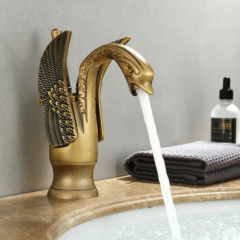 Gold White Brass Basin Faucets Swan Mixer Hot Cold Sink Single Hole Handle Water Tap Deck Mounted Copper Bathroom Accessories