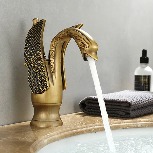 Gold White Brass Basin Faucets Swan Mixer Hot Cold Sink Single Hole Handle Water Tap Deck Mounted Copper Bathroom Accessories