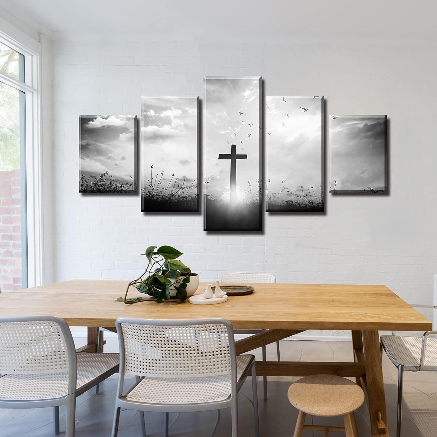 Black and White Wall Art Christian Wall Decor for Living Room Religious Jesus Cross Pictures Prints Church Home Bedroom Spiritual Artwork Decorations 60" W X 32" H 5 Pieces