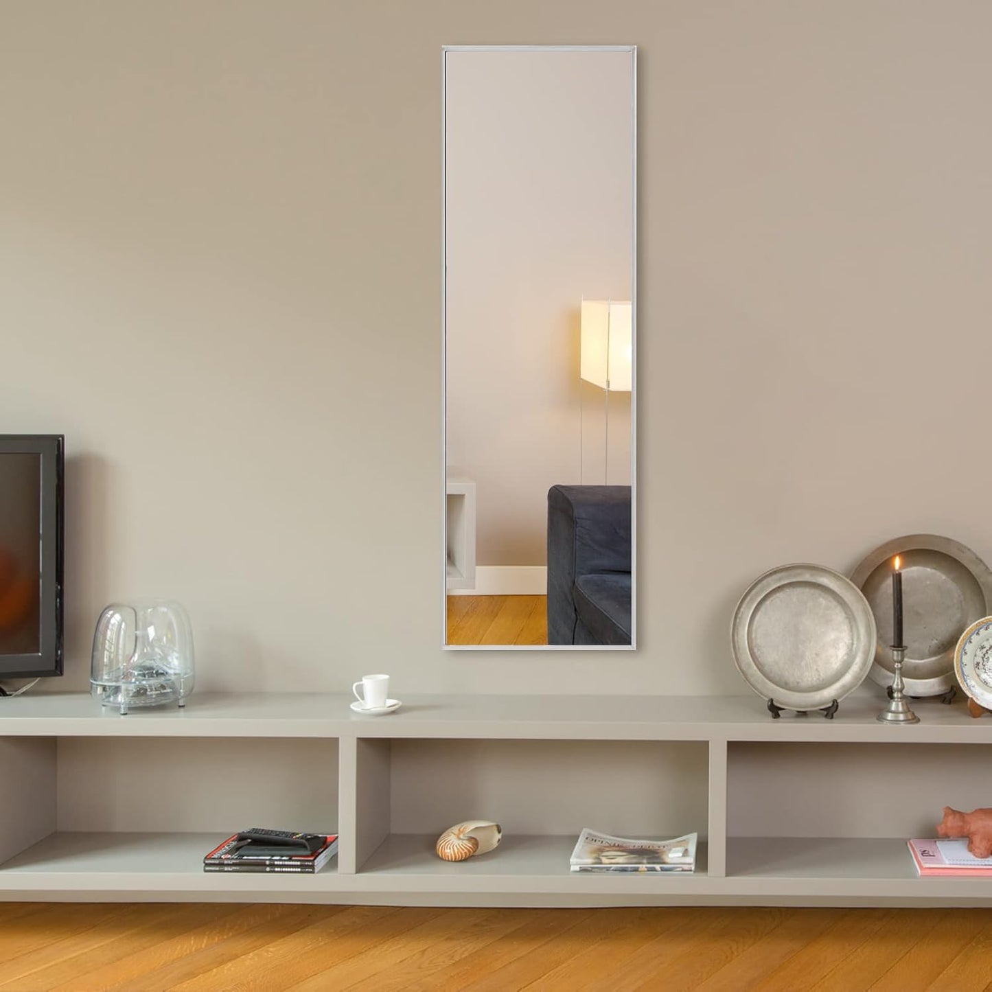 Full Length Mirror 47"X16" Wall-Mounted Large Standing Hanging or Leaning against Wall Mirror, Door Mirror Body Dressing Mirror with Aluminum Alloy Frame for Living Room, Bedroom, Silver