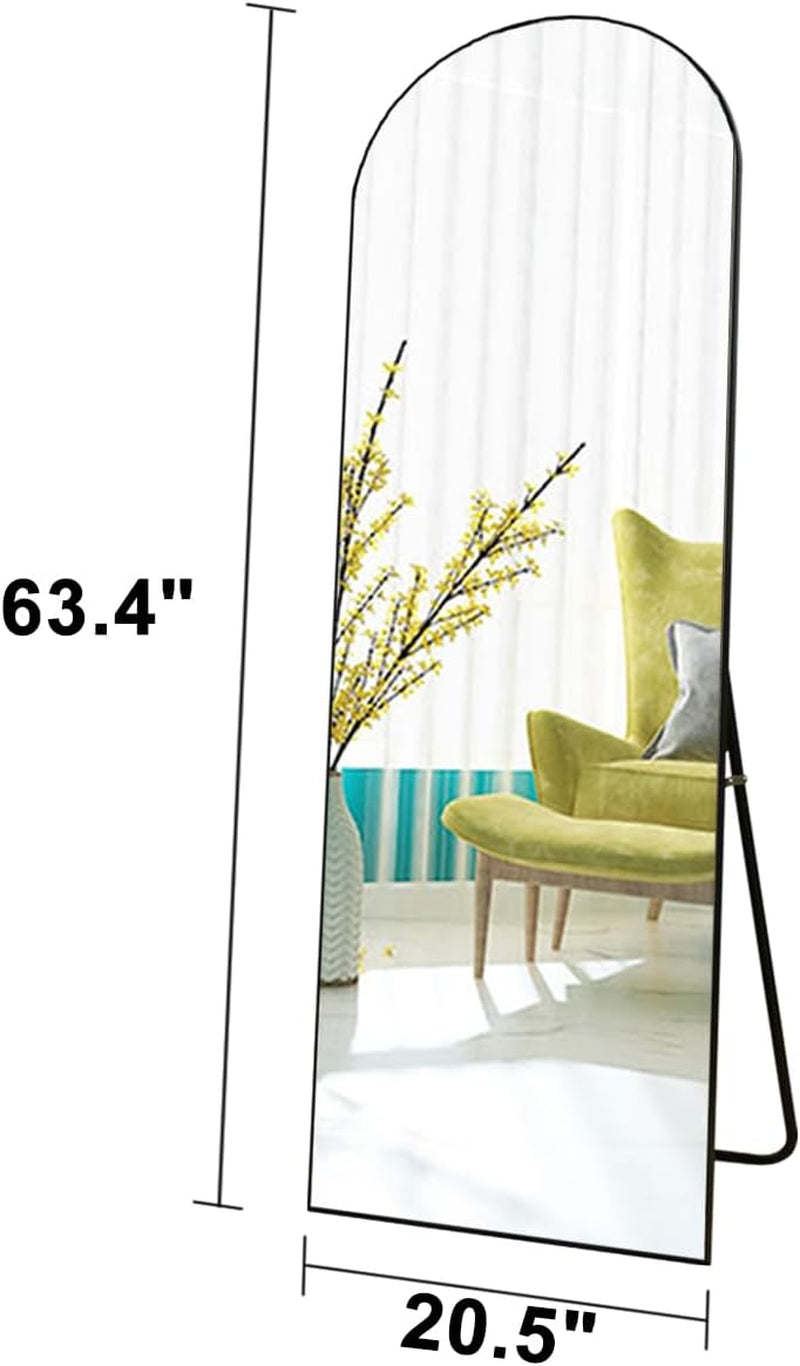 64" X 21" Arched Full Length Mirror Floor Mirror with Aluminum Alloy Frame Full Body Mirror Stand Mirror Wall Mounted Mirror for Bedroom Living Room - Black