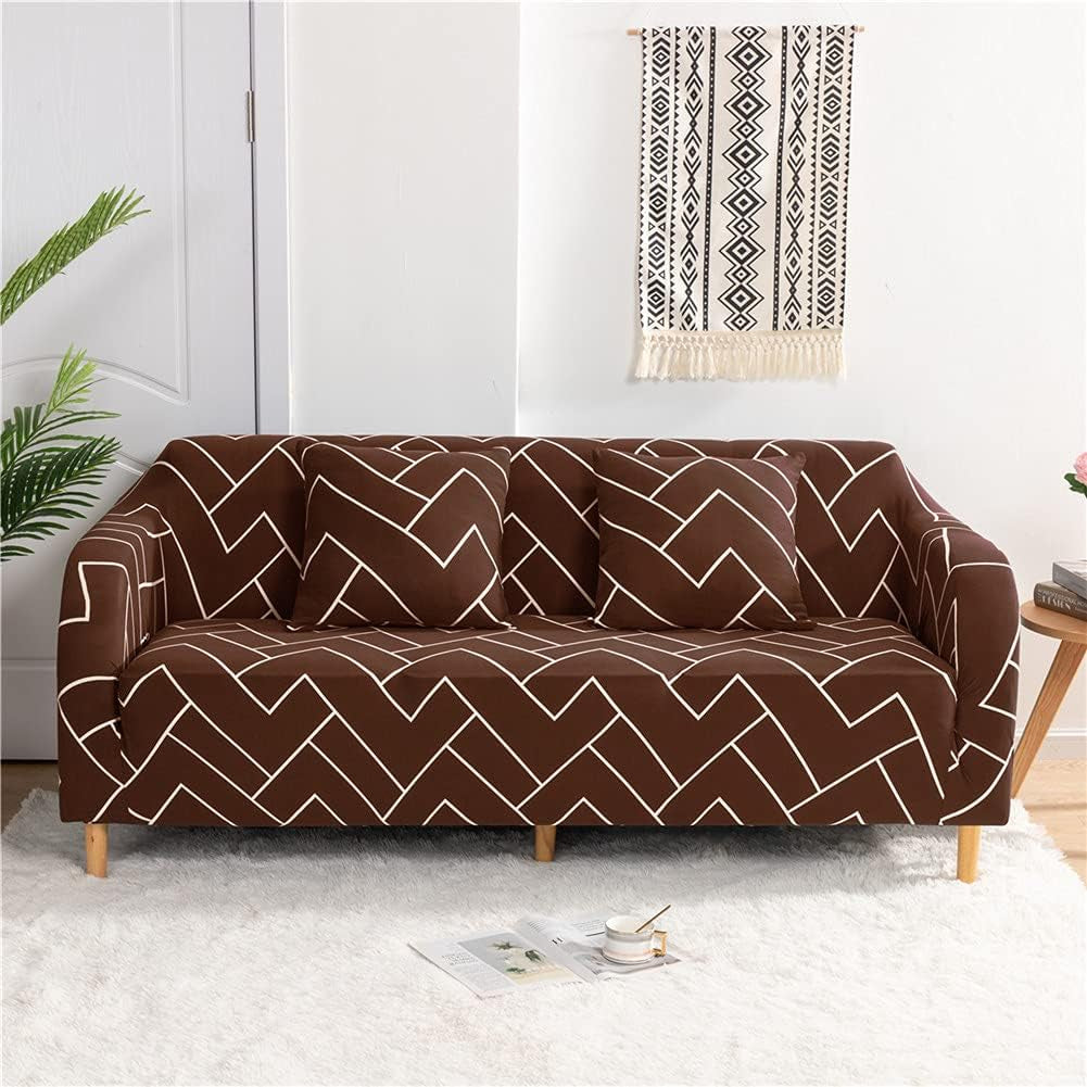 Pattern Sofa Slipcover with 2 Pillow Covers,Stretch Arm Chair Large Sofa Slipcover Leather Furniture Protector for 3-Seat Sofa,Camel
