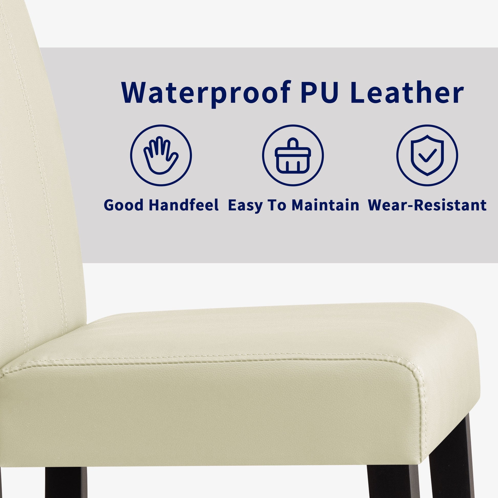 Faux Leather Indoor Dining Chair Set of 2, Modern Mid-Century Chairs for Home, Ivory