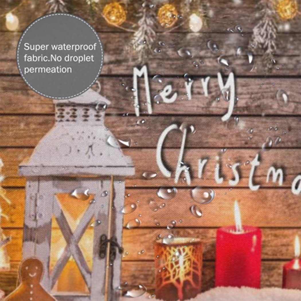 5 Pcs Wood Light Snow Christmas Tree Decor Merry Christmas Shower Curtain Sets with Rugs and Towels, Toilet Lid Cover, Bath Mat Festive Colorful Xmas Elements Bathroom Set