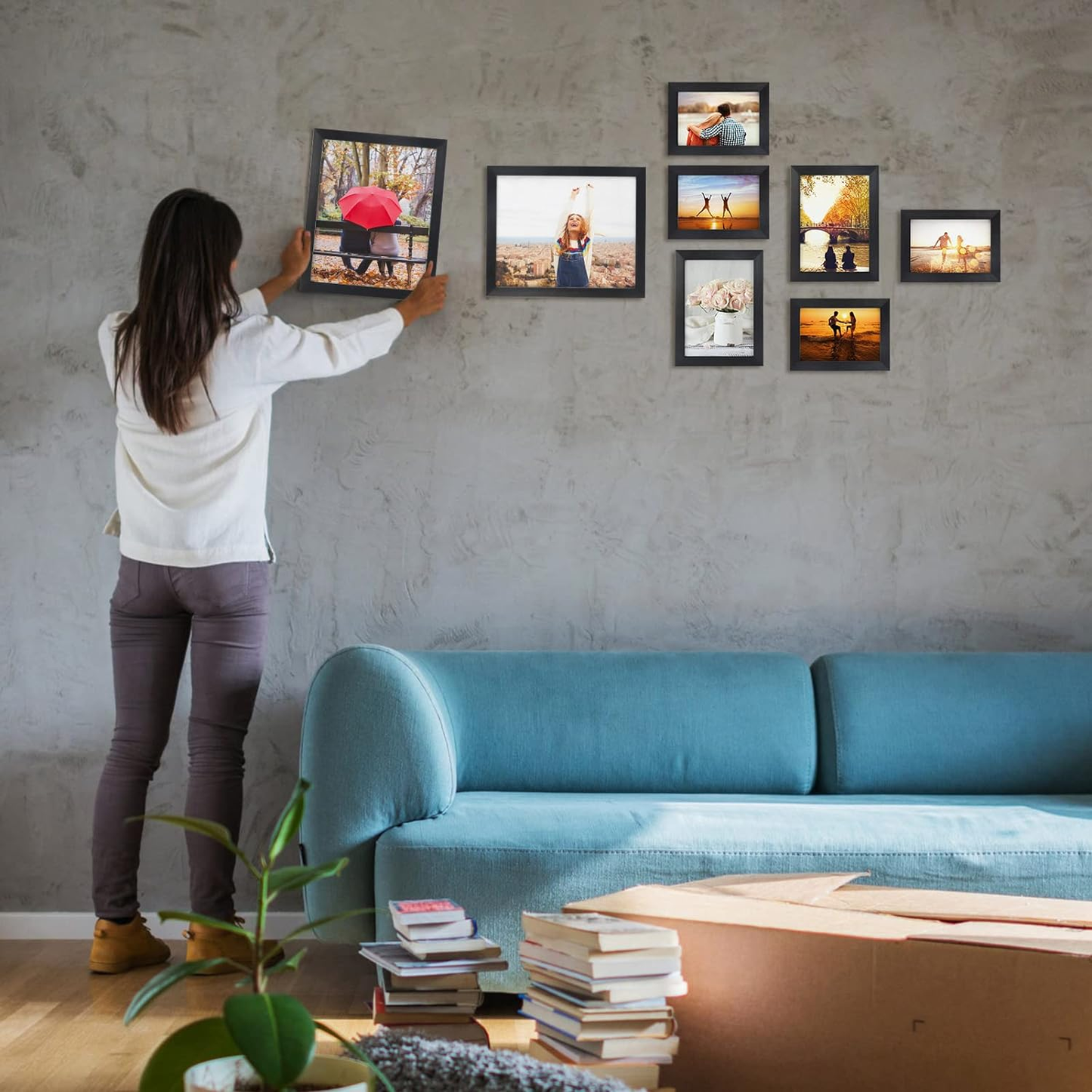 7 Pack Black Picture Frames Multiple Sizes, Four 4X6, Two 5X7, One 8X10, Multi Size Photo Collage Family Gallery Living Room, Wall or Tabletop