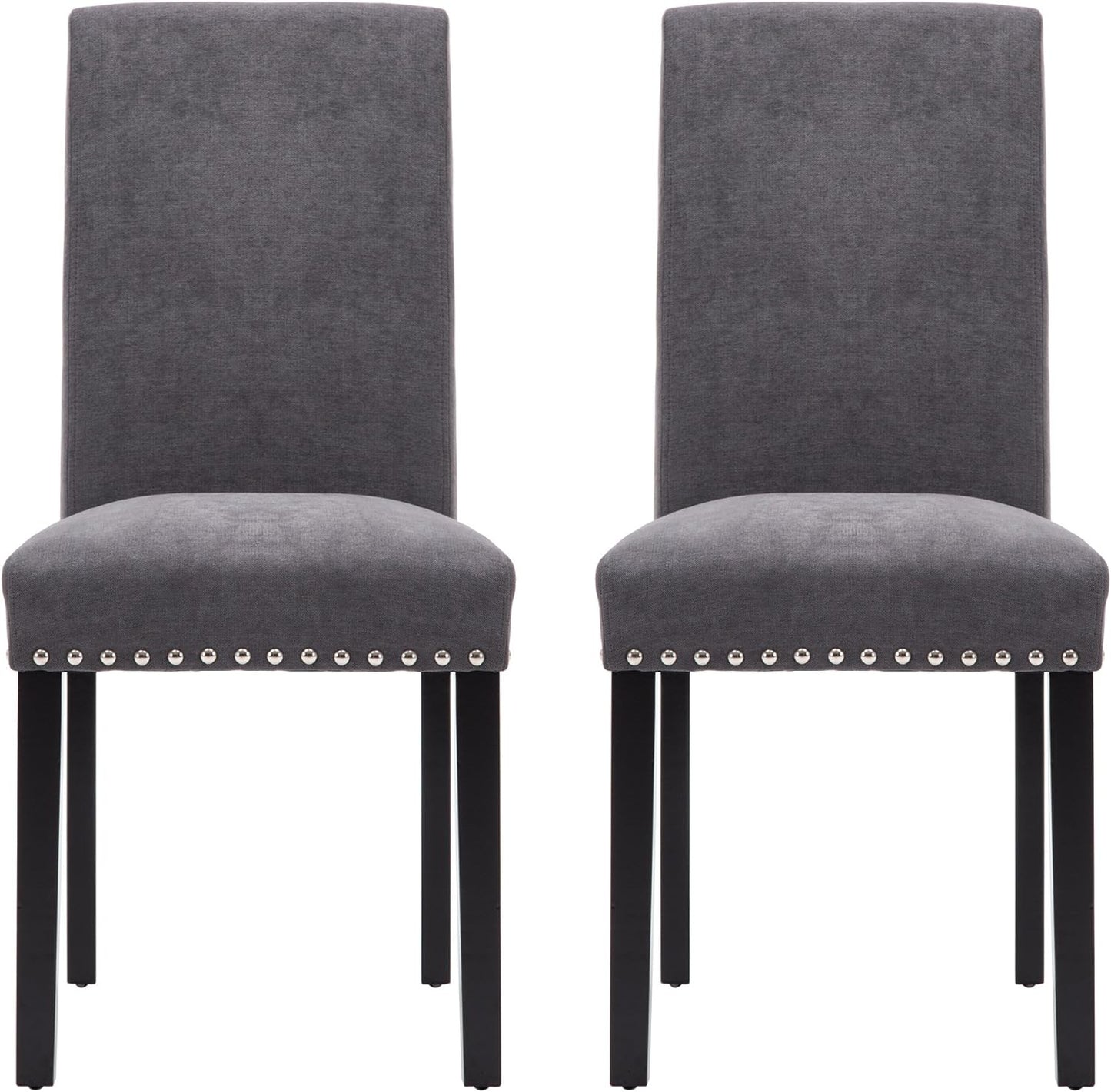 Dining Chair Upholstered Fabric Dining Chairs with Copper Nails,Set of 4,Grey