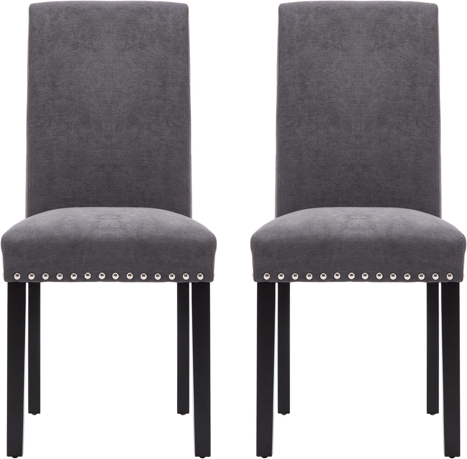 Dining Chair Upholstered Fabric Dining Chairs with Copper Nails,Set of 4,Grey
