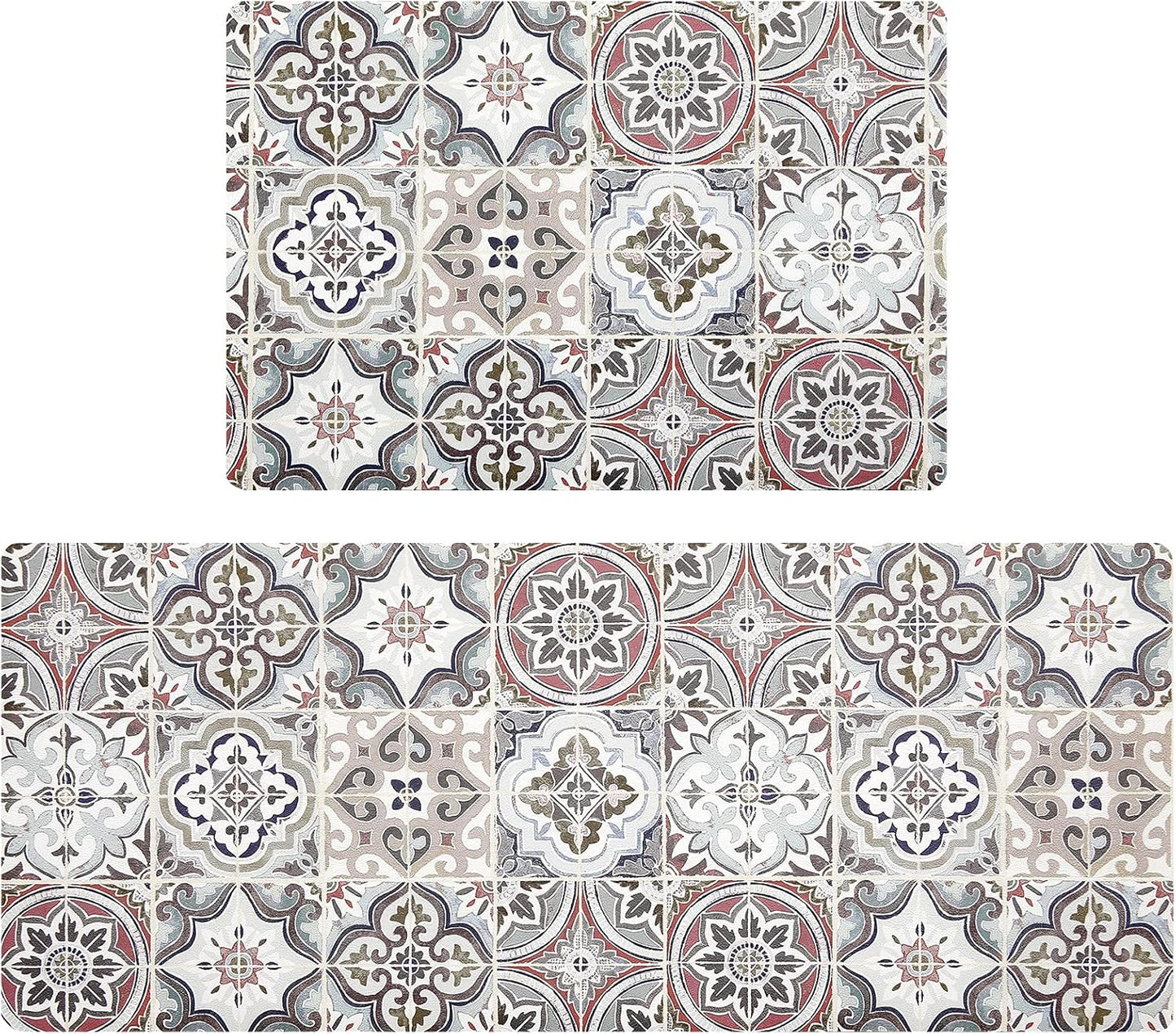 Bohemian Kitchen Rug Sets 2 Piece Non Skid Large Cushioned Kitchen Floor Mat Runner Set Waterproof Foam Rugs Floor Carpet for Sink Laundry Bathroom