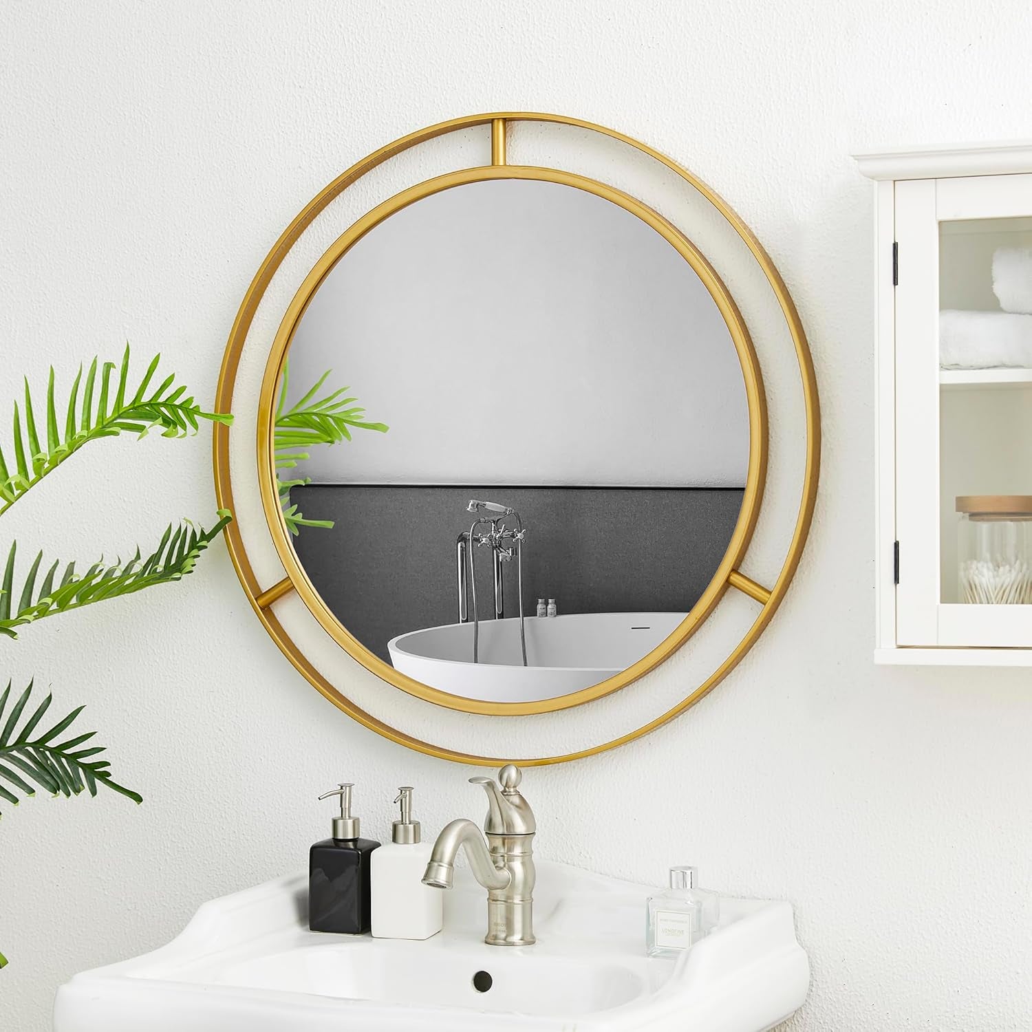 24" Decorative Wall Mirrors Modern Deluxe Metal round Wall Mirror with Golden Circle Ring Frame for Bedroom Bathroom Living Room Entryway