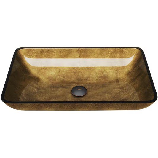 Donatello Gold Glass 22 In. L X 14 In. W X 5 In. H Rectangular Vessel Bathroom Sink