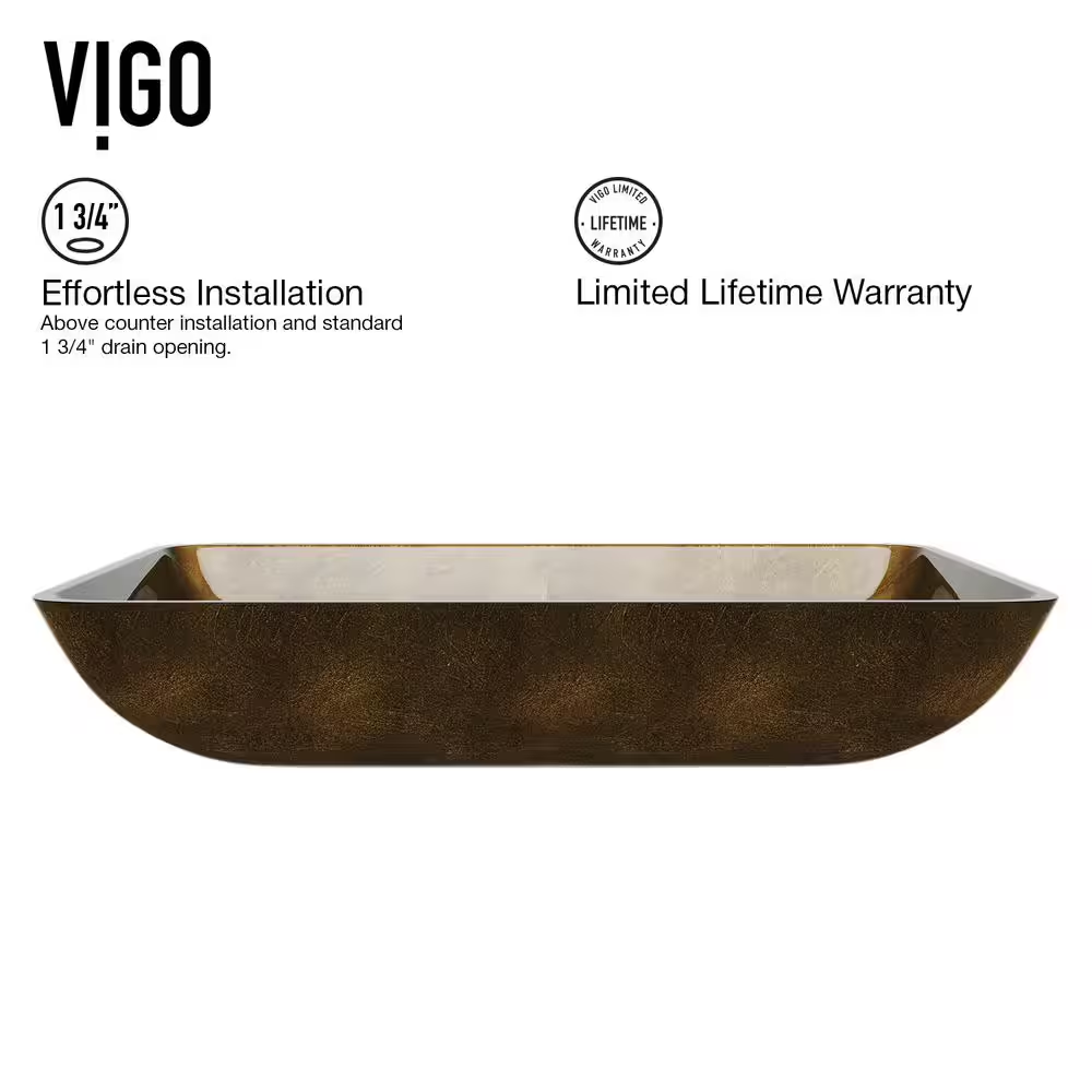 Donatello Gold Glass 22 In. L X 14 In. W X 5 In. H Rectangular Vessel Bathroom Sink